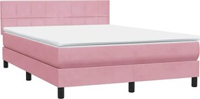 vidaXL Κρεβάτι Boxspring με Στρώμα &amp; LED Ροζ 140x210 εκ. Βελούδινο