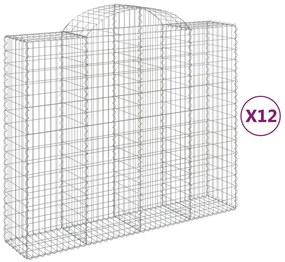 vidaXL Συρματοκιβώτια Τοξωτά 12 τεμ. 200x50x160/180 εκ. Γαλβαν. Ατσάλι