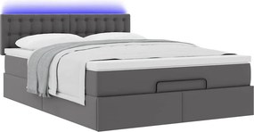 vidaXL Οθωμανικό κρεβάτι με στρώματα &amp; LEDs Γκρι Faux Leather