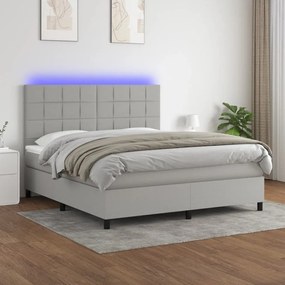 Κρεβάτι Boxspring με Στρώμα &amp; LED Αν.Γκρι 160x200εκ. Υφασμάτινο - Γκρι