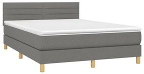 vidaXL Κρεβάτι Boxspring με Στρώμα &amp; LED Σκ.Γκρι 140x200 εκ Υφασμάτινο