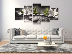 Πίνακας - Lilies and Stones (5 Parts) Wide Grey 100x50