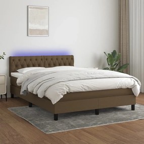 vidaXL Κρεβάτι Boxspring με Στρώμα &amp; LED Σκ.Καφέ 140x190 εκ Υφασμάτινο