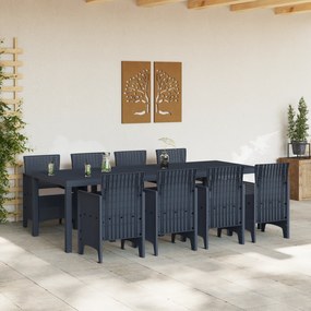 vidaXL Σετ Σερβιρίσματος Κήπου 9 Τεμαχίων με Μάξιλαρια Ανθρακί Πολυ Ρατάν