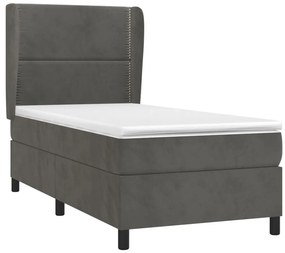 vidaXL Κρεβάτι Boxspring με Στρώμα Σκούρο Γκρι 90x200 εκ. Βελούδινο