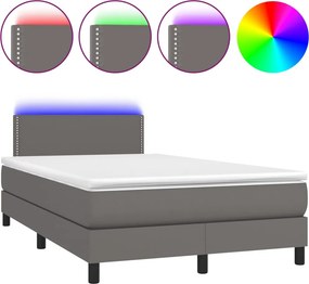 vidaXL Κρεβάτι Boxspring με Στρώμα &amp; LED Γκρι 120x200 εκ. Συνθ. Δέρμα
