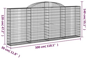 Συρματοκιβώτια Τοξωτά 10 τεμ. 300x30x120/140 εκ. Γαλβαν. Ατσάλι - Ασήμι