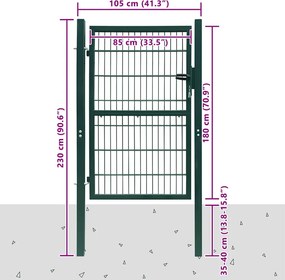 vidaXL Πόρτα Περίφραξης 2D (Μονή) Πράσινη 100x180 εκ.