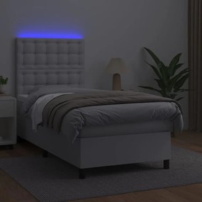 ΚΡΕΒΑΤΙ BOXSPRING ΜΕ ΣΤΡΩΜΑ &amp; LED ΛΕΥΚΟ 90X190 ΕΚ. ΣΥΝΘ. ΔΕΡΜΑ 3135916