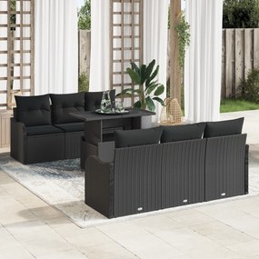 vidaXL 7 Τμήμα Σετ Καναπέ Κήπου με Μαξιλάρια Μαύρο Πολυ Ρατάν
