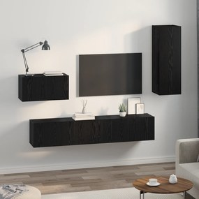 vidaXL Τηλεοπτική Κάβα Τοίχου με ράφι Άλλο με αποθήκευση με πόρτα 4 pcs Μαύρη Δρυς