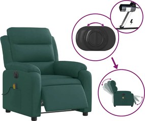 vidaXL Πολυθρόνα Μασάζ Ηλεκτρική Ανακλινόμενη Σκ. Πράσινο Υφασμάτινη
