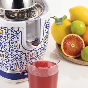 Πρέσα εσπεριδοειδών Ariete VINTAGE JUICER 0413/0C, 85W, Μεταλλικό σώμα, Αθόρυβη λειτουργία, 2 εξαρτήματα, Λευκό/μπλε