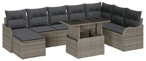 vidaXL Σετ Καναπέ Κήπου με μαξιλάρι 9 pcs Γκρι Πολυ ράταν