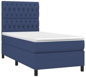 vidaXL Κρεβάτι Boxspring με Στρώμα & LED Μπλε 90x200 εκ. Υφασμάτινο