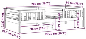 Σκελετός Κρεβατιού Χωρίς Στρώμα 90x200 εκ Μασίφ Ξύλο Πεύκου - Καφέ