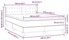 Κρεβάτι Boxspring με Στρώμα Ανοιχτό Γκρι 160x210 εκ. Βελούδινο - Γκρι