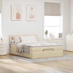 vidaXL Οθωμανικό κρεβάτι με στρώμα &amp; LEDs Cream 140x190cm Ύφασμα