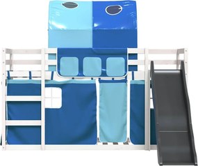 vidaXL Κουκέτα με Τσουλήθρα και Κουρτίνες Μπλε 90x190 εκ.