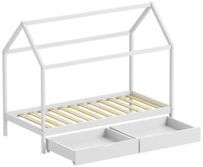 Παιδικό κρεβάτι Mellin τ.Montessori με 2 συρτάρια pakoworld ξύλο πεύκου σε λευκή απόχρωση 90x190εκ