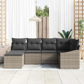 vidaXL Σέτ φαγητού για κήπο 6 pcs Γκρι Πολυ rattan, βαμμένο ατσάλι