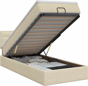 vidaXL Κρεβάτι Ottoman με στρώμα με κεφαλάρι Κρεμ 100 x 200 cm Ύφασμα