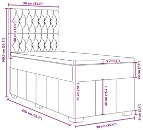 Κρεβάτι Boxspring με Στρώμα Ανοιχτό Γκρι 90x200 εκ. Υφασμάτινο - Γκρι