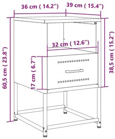 Κομοδίνα 2 τεμ. Ανθρακί 36 x 39 x 60,5 εκ. Ατσάλινο - Ανθρακί