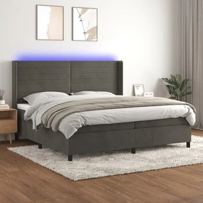 vidaXL Κρεβάτι Boxspring με Στρώμα &amp; LED Σκ. Γκρι 200x200εκ. Βελούδινο