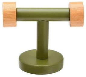 Κρεμάστρα Επιτοίχια 2 Θεσεών 02-15169 9x5,3x8cm Olive-Natural Estia Metal,Bamboo