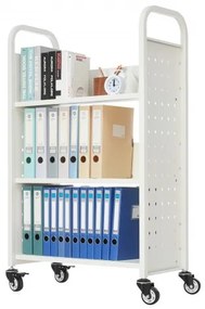 VEVOR 3-Tier Rolling Book Cart Single Sided L-Shaped Shelves Book Truck in White