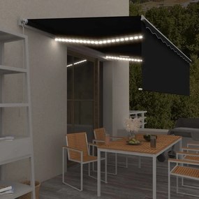 vidaXL Χειροκίνητη τέντα με ηλιακό LED 5 x 3 m Ανθρακί