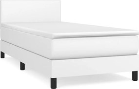 vidaXL Κρεβάτι Boxspring με Στρώμα Λευκό 90x190εκ. από Συνθετικό Δέρμα