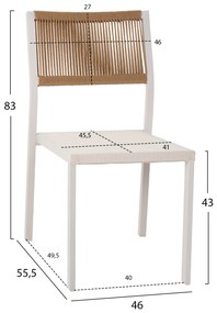 Καρέκλα Αλουμινίου Λευκή Μπεζ Rattan &amp; Textline 46x55,5x83 Υ Εκ.