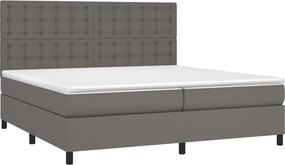 vidaXL Κρεβάτι Boxspring με Στρώμα Γκρι 200x200 εκ. Συνθετικό Δέρμα