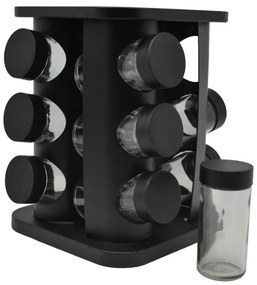 Βάζα Μπαχαρικών Σε Περιστρεφόμενη Βάση (Σετ 12Τμχ) 829200 16x16x22cm Black Ankor Μέταλλο,Γυαλί