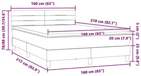 Κρεβάτι Boxspring με Στρώμα Ανοιχτό Γκρι 160x210 εκ. Βελούδινο - Γκρι