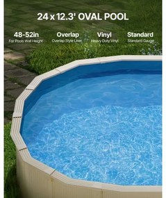 VEVOR Oval Pool Liner 24 x 12.3ft Overlap Style Pool Liner 52in Wall Height