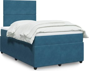 vidaXL Κρεβάτι Boxspring με Στρώμα Μπλε 120x190 εκ. Βελούδινο