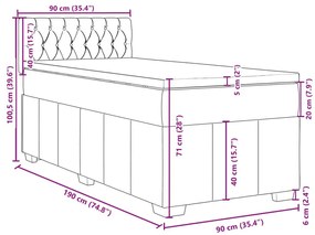 Κρεβάτι Boxspring με Στρώμα Σκούρο Γκρι 90x190 εκ. Υφασμάτινο - Γκρι