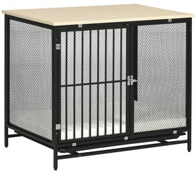 PawHut Κλουβί σκύλου, κουτί σκύλου, αδιάβροχο χαλάκι, αφαιρούμενο δάπεδο, κλειδώνει, Μαύρο, 80 x 55 x 71 εκ.