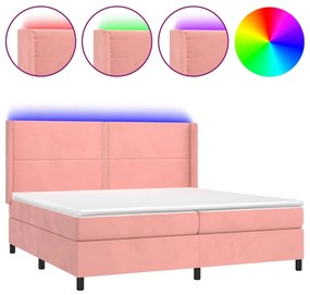 vidaXL Κρεβάτι Boxspring με Στρώμα & LED Ροζ 200x200 εκ. Βελούδινο