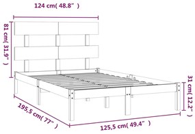 Πλαίσιο Κρεβατιού 120 x 190 εκ. από Μασίφ Ξύλο Small Double - Καφέ