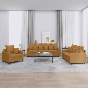 vidaXL Πολυθρόνες Σετ 3 Τεμαχίων Καφέ από Βελούδο με Μαξιλάρια