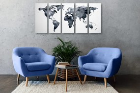 Πολυγωνικός παγκόσμιος χάρτης 5 τμημάτων εικόνας σε ασπρόμαυρο - 100x50