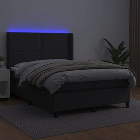 vidaXL Κρεβάτι Boxspring με Στρώμα & LED Μαύρο 140x190 εκ. Συνθ. Δέρμα