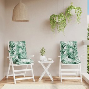 Μαξιλάρια Καρέκλας Χαμηλή Πλάτη 2 τεμ. Σχέδιο με Φύλλα Ύφασμα - Πράσινο