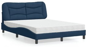 Κρεβάτι με Στρώμα Μπλε 140x200 εκ. Υφασμάτινο - Μπλε