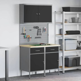 vidaXL Σετ 5 τεμαχίων ντουλάπας και πίνακα ανακοινώσεων Μαύρο MDF και Μέταλλο