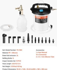 VEVOR 3L Brake Fluid Extractor Brake Bleeder Kit with 13 Hose Connectors